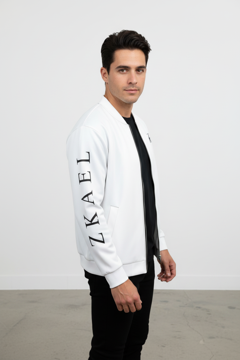 Modelo de perfil con chaqueta bomber ZKAEL